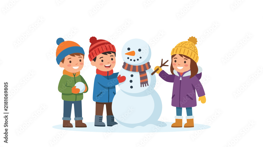 Fototapeta premium Children building a snowman