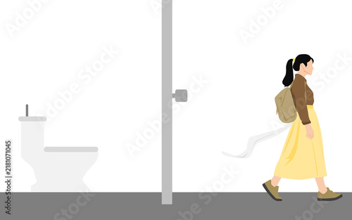 Obraz na płótnie パンツにトイレットペーパーを挟んだまま気が付かないイラスト