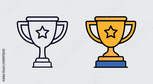 Winner Award Trophy Outline and Color Icon Set