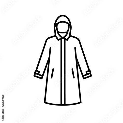 Minimalist outline icon of a hooded raincoat for wet weather protection