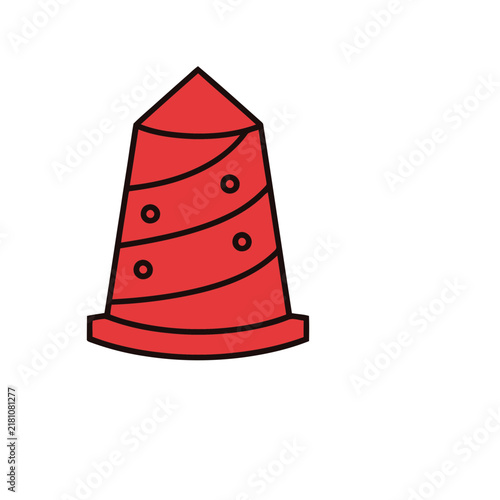 Red traffic cone with black stripes and circles