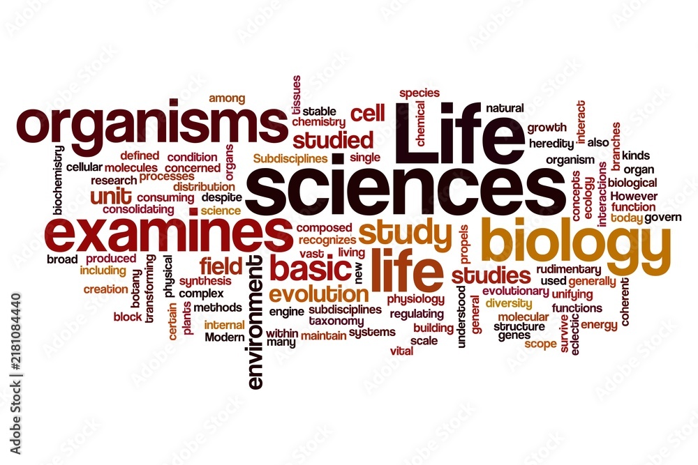 Fototapeta premium Life sciences word cloud graphic on white background with organisms