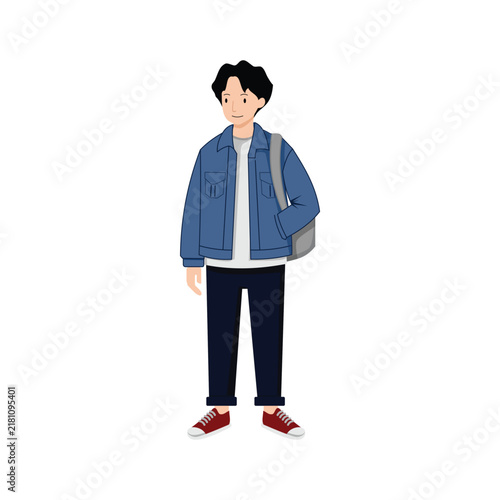 Young College Student in Denim Jacket Vector Illustration