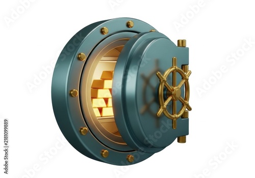 Open bank vault door with gold bars inside