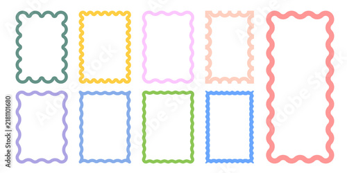 Bild auf Leinwand Outline Wavy frame scallop border rectangle colorful invitation 5x7 6x4 4x9 pict