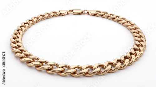 Thick gold curb chain necklace isolated on white background