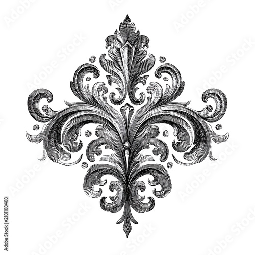 Ornate Scrollwork Flourish with Swirls and Leaves in Monochromatic Detail