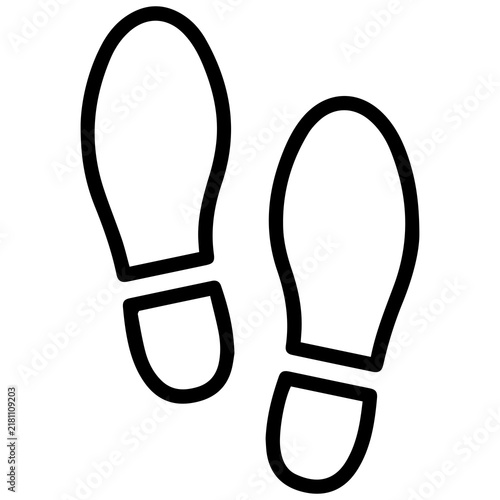 Black and white outline icon showing a pair of shoe footprints with footprints footsteps interface isolated