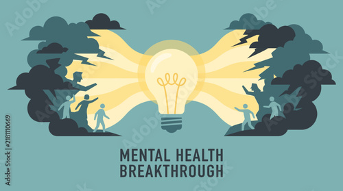 Conceptual Illustration of People Finding Hope and Clarity Through a Mental Health Breakthrough and Emotional Healing Process