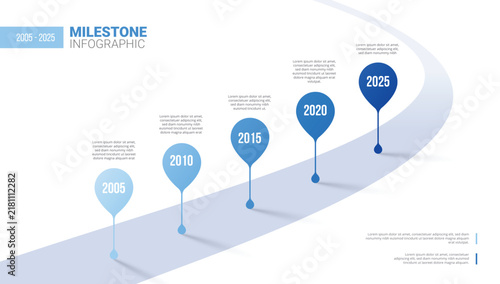 5 Steps Modern milestone diagram with road journey concept, presentation vector infographic.