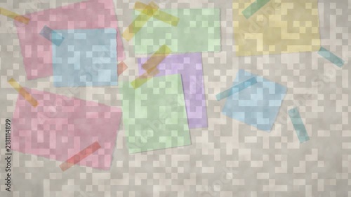 Stop motion animation of pastel scrapbook paper scraps and colorful washi tape pieces shifting on textured
