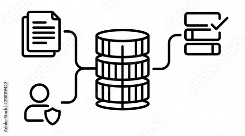 Enterprise Data Governance Workflow Line Illustration. Business Data Management and Information Control Process Outline Vector Isolated on White Background