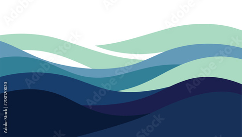 Abstract layered waves in cool blue tones with flowing shapes and gradients.