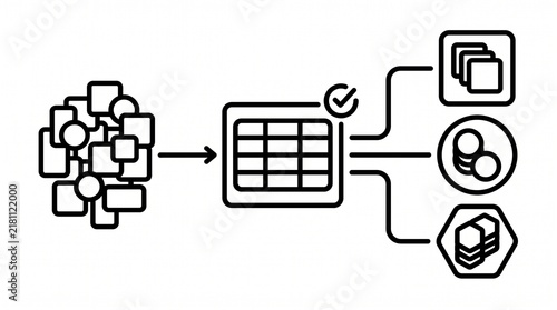 Data Classification Workflow Line Illustration. Enterprise Information Categorization and Data Organization Process Outline Vector Isolated on White Background
