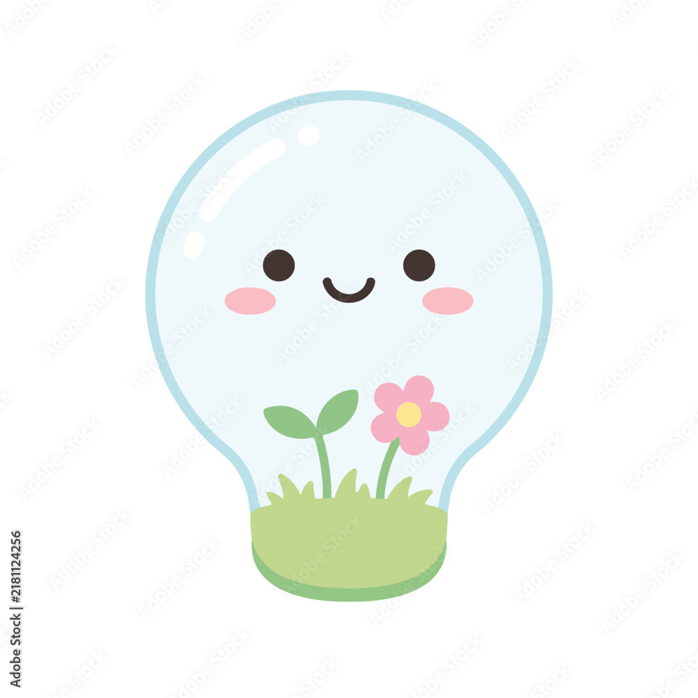 Fototapeta premium Cute light bulb with plant and flower inside.