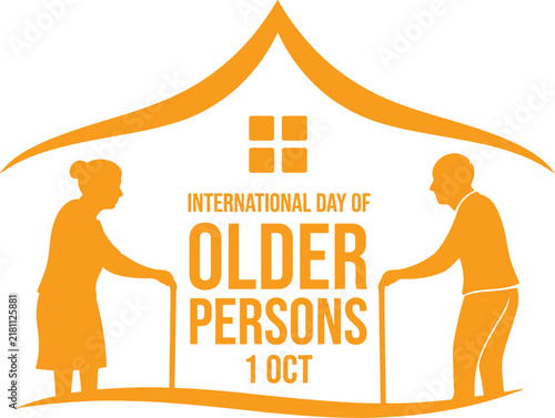 International Day of Older Persons Vector Illustration with Senior Couple Silhouettes under Home Roof. Perfect for Elderly Care Awareness, Retirement, and Aging Health Campaigns on Oct 1st.