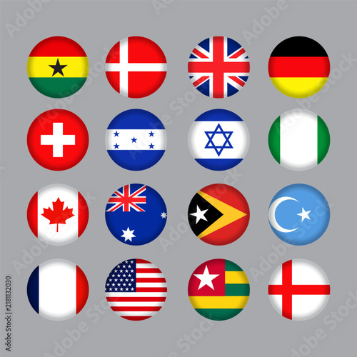 A collection of flags from various countries arranged in a circle.