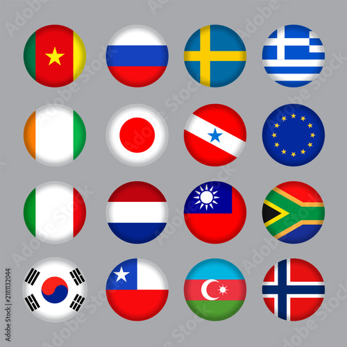 A collection of flags from various countries arranged in a circle.