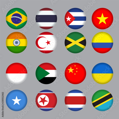 A collection of flags from various countries arranged in a circle.