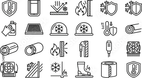 Foto Thermal insulation temperature icons set line art outline vector elements for he