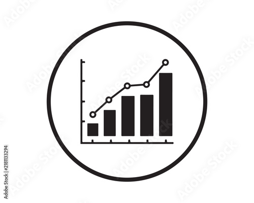Rising bar chart icon with trend line inside a circular frame growth icon financial chart business statistics