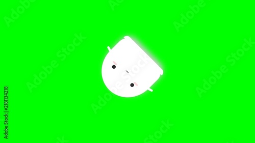 Funny Cartoon Character Head Spinning on Green Screen Background.