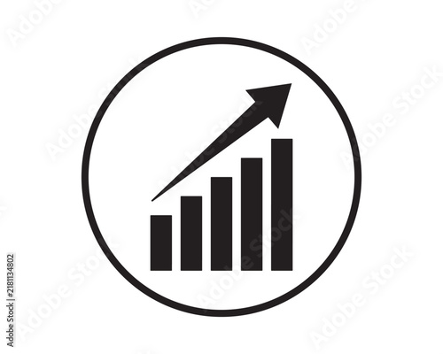 Rising bar graph icon showing positive growth trends inside a circle with rising trend