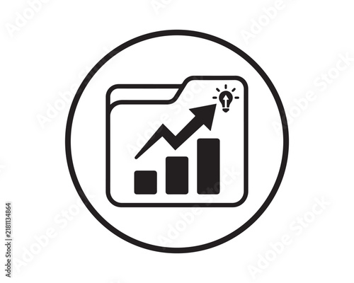 Business folder icon with a rising graph and lightbulb symbol for creative projects business project bar chart