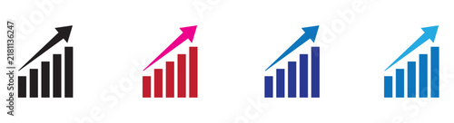 Set of four multicolored rising bar charts with growth arrows bar chart growth arrow business graph increase