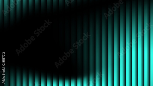 Abstract 3D glowing turquoise vertical stripes pattern with dark shadow overlay background