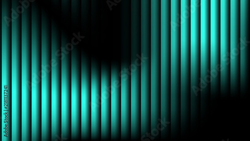 Abstract teal and black vertical light stripes background with glowing striped design