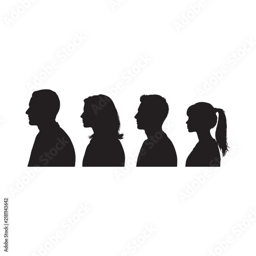 Human head silhouettes against a white background profile views