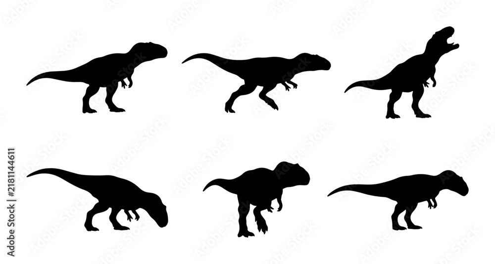 Obraz premium Dinosaur Silhouettes, Tyrannosaurus Rex Vector Icons, Prehistoric Animal Graphics, Jurassic Creature Set