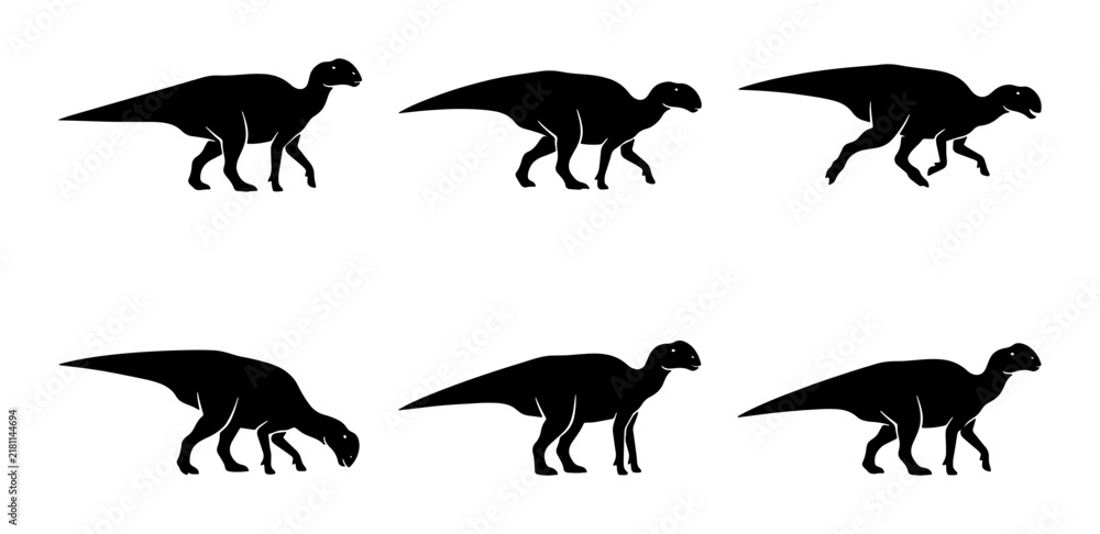Obraz premium Dinosaur Silhouettes Collection, Prehistoric Iguanodon Icons, Ancient Reptile Vector Set