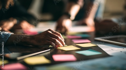 Creative Team Brainstorming Strategy With Sticky Notes.