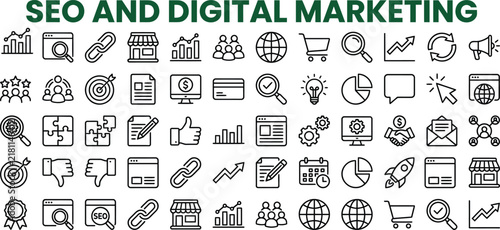 Comprehensive Set of SEO and Digital Marketing Icons for Business Strategy