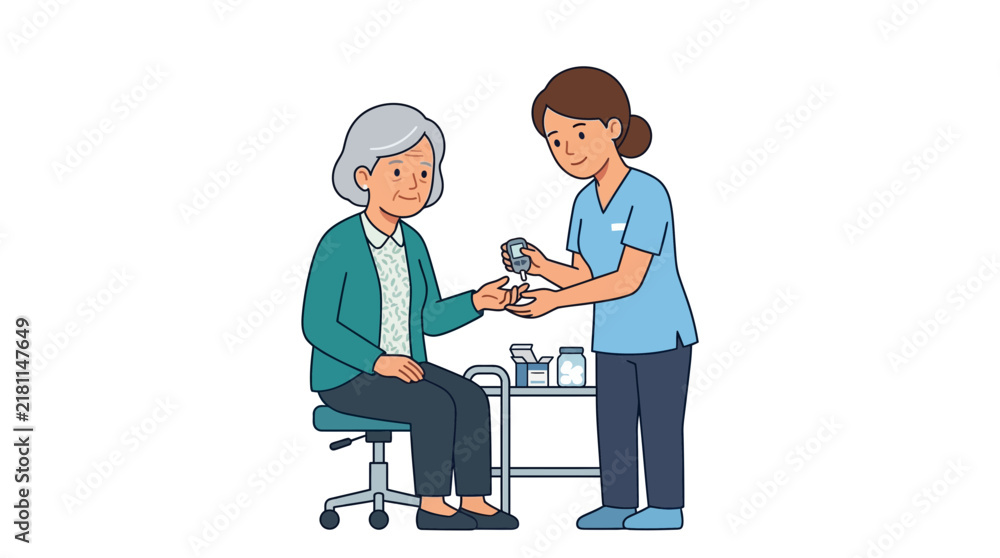 Fototapeta premium Nurse checking blood glucose level of an elderly patient