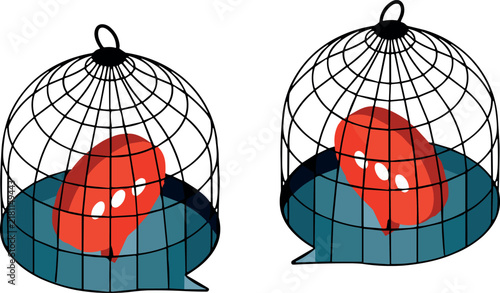 Bild auf Leinwand Speech bubble trapped inside a birdcage vector illustration representing censors