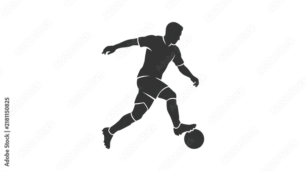 Fototapeta premium Black silhouette of soccer player dribbling ball.