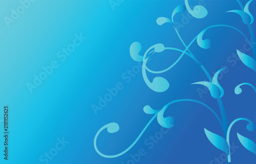 Abstract Blue Floral Gradient Background Vector - Swirl Vine & Leaf Line Art