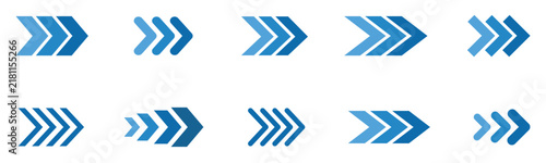 Modern blue chevron arrows collection for forward direction and progress indicator icons