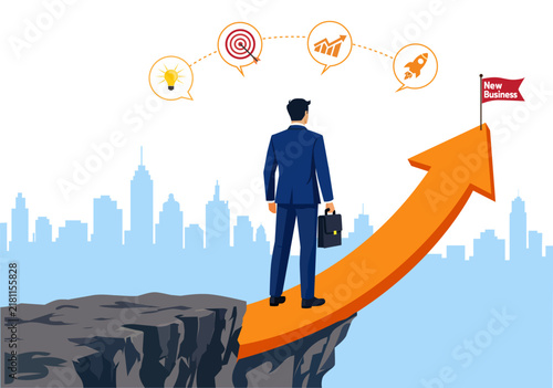 New Business Launch on Rising Arrow Graph Illustration