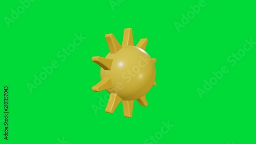 3D Glossy Yellow Sun Icon Angled View on Green Screen