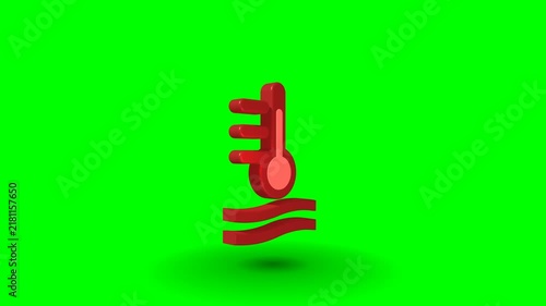 3D Red Engine Coolant Temperature Warning Light on Green Screen