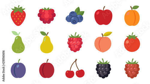 Mixed orchard fruit and berry icons.