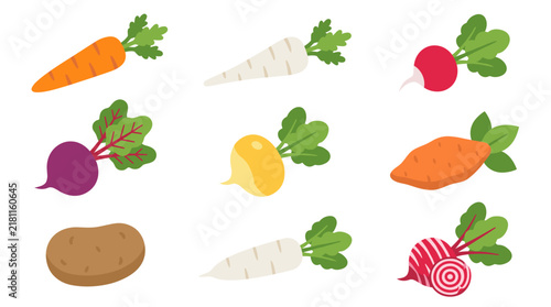 Root vegetable icon collection featuring carrots and beets.