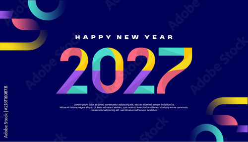 Happy New Year 2027 Colorful Celebration Banner on dark Background Vector
