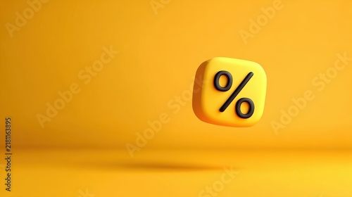 3D yellow percentage sign on vibrant yellow background for sales