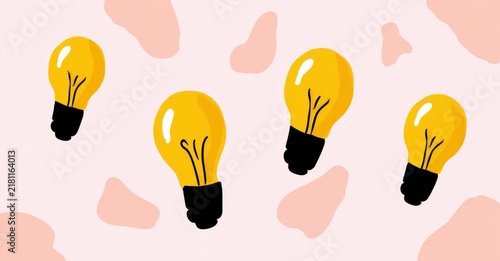 Creative Idea Concept with Yellow Light Bulbs on Pink Pattern