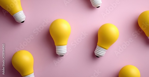 Minimalist Yellow Light Bulbs on Pink Background for Creative Ideas